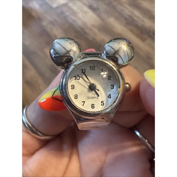 The Disney Store Mickey Mouse Ring Watch Silver Adjustable Vintage - Picture 1 of 2